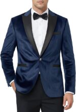 Men's Velvet Blazer One Button Casual Tuxedo for Men Blazer Lapel Prom Party Wedding Banquet - Image 2