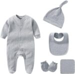 Newborn Boy Girl Clothes Sets Cotton Long Sleeve Romper Jumpsuits Unisex Outfits With Baby Mittens Hats Gloves - Image 2