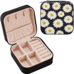 SUABO Jewelry Box Necklace Ring Storage Organizer Mini Jewelry case Earrings Leather Jewelry Travel Organizer for Women Girls Girlfriend Wife Gift Daisy - Image 2