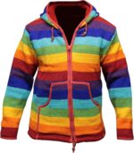 Shopoholic Fashion Mens Rainbow Stripe Zip Up Woolen Hippy Hooded Winter Jacket - Image 2