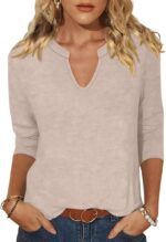 TICTICMIMI Womens Tops 3/4 Sleeve T-Shirts V Neck Cute Tunic Tops Basic Tees Blouses Loose Fit Pullover Summer Clothes - Image 2