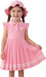 Toddler Girl Dress Baby Girls Button-up Polo Uniform Dresses 2 Pieces Summer Tennis Ruffle Sleeve Clothes Size 2T-8T - Image 2