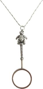 Vintage 925 Sterling Silver Magnifying Glass Necklace - 10X Loupe Monocle Necklace Pendant Reading Magnifier Lens (Little Bear) - Image 2