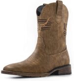 Winbird Square Toe Cowboy Boots for Men Classic Patriot Embroidered Western Boots Men's Vegan Leather Pull On Slip Resistant Boot, Retro Chunky Heel Short Country Boots for Spring Fall - Image 2