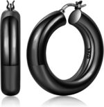 YOUNGYUE 8mm Chunky Hoops Hypoallergenic 925 Sterling Silver Post Gold Hoop Earrings Hollow Tube Lightweight 14K Gold Plated Thick Gold Hoops for women 30/40/50mm - Image 2